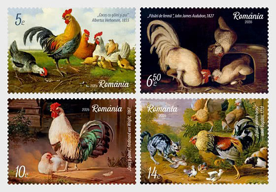Bưu chính Romania phát hành bộ tem về gà Trống